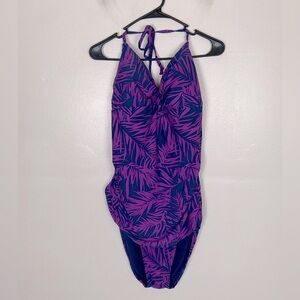Old Navy Floral One Piece Swimwear XXL Purple Blue Control Max Liner Halter Neck